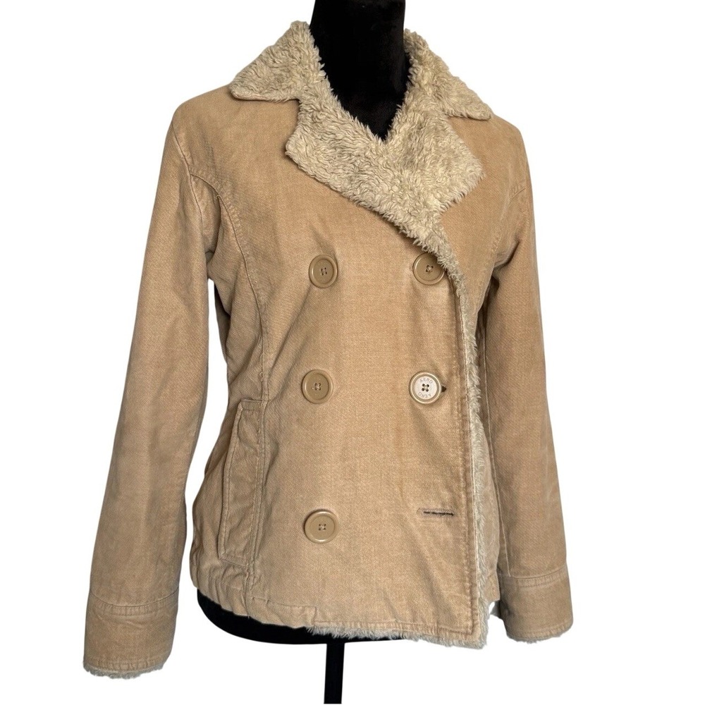 Vintage Aeropostale L Double Breasted Corduroy Fur Jacket Y2K Women's Coat